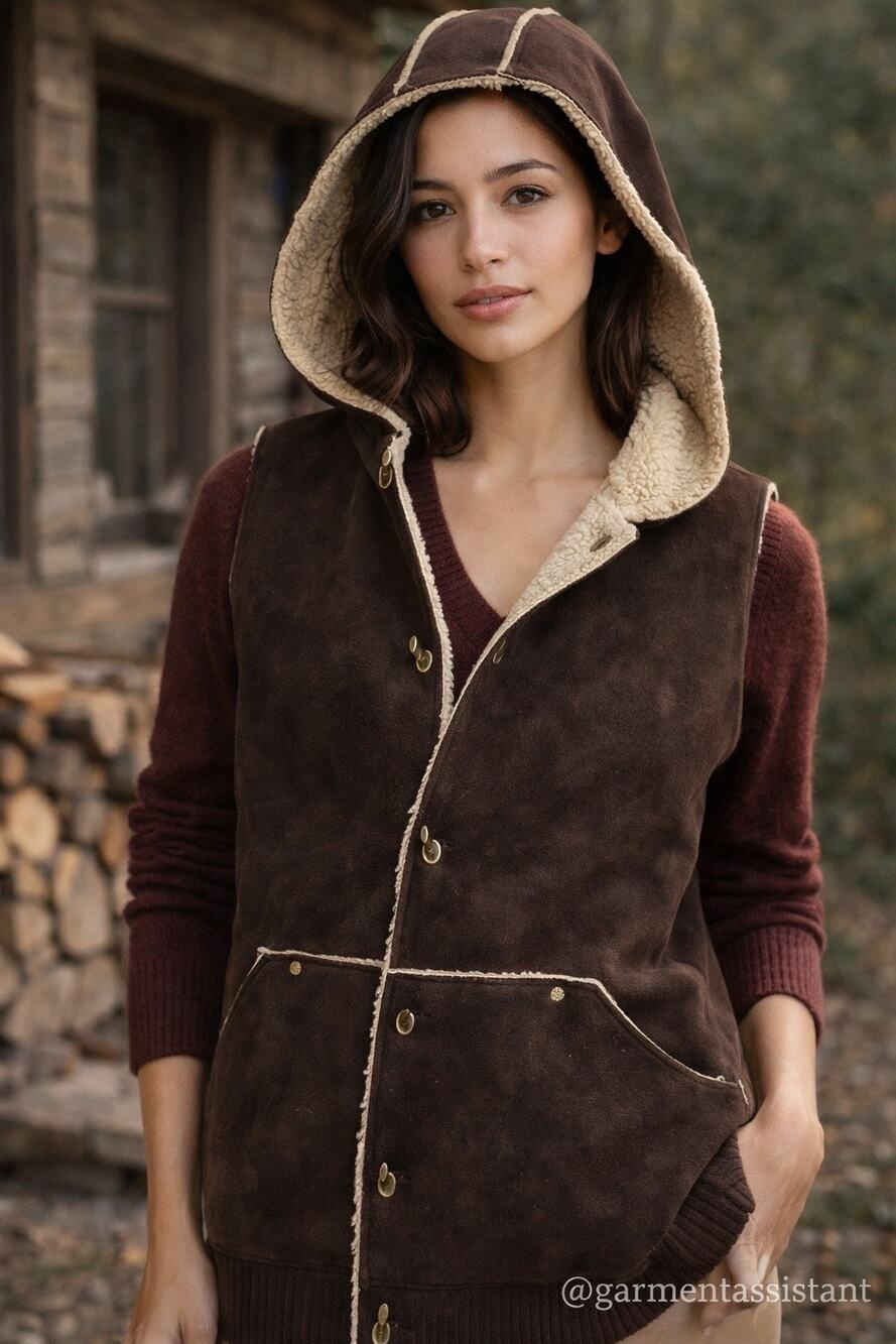 Lauren Ralph Lauren Shearling Vest brown Western Faux Suede Sherpa Lined PMed
